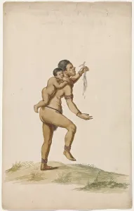 Nomadic Prints: Khoikhoi woman with infant, c.1675-c.1725. Creator: Anon