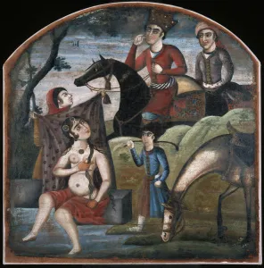 Khusraw Discovers Shirin Bathing. (From Pictorial Cycle of Eight Poetic Subjects), Mid of the 18th cen Artist: Iranian master