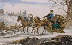 Troika Prints: Kibitka, 1820. Artist: Pluchart, Eugene (1809-1880)