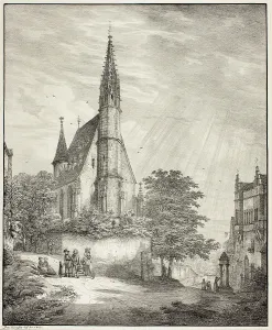 Alter Prints: Kiderich Church in Rheingau, 1823. Creator: Domenico Quaglio II
