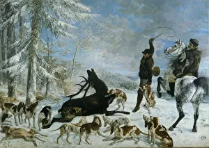 Besancon Collection: The kill of deer (L Hallali au cerf), ca 1867