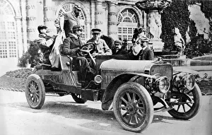 King Alfonso XIII in a Hispano-Suiza car, palace of La Granja, Segovia, Spain, c1907