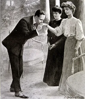 King Alfonso XIII of Spain (1886-1941) greet his fiancee Victoria Eugenia of Battenberg