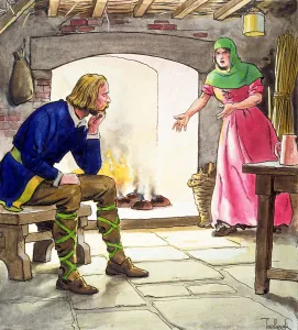 Aelfred Gallery: King Alfred burning the cakes, (c1900). Artist: Trelleek