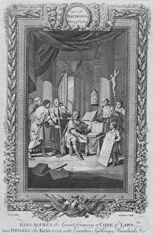 Aelfred Gallery: King Alfred the Great, forming a Code of Laws, and Dividing the Kingdom into Counties, c1787