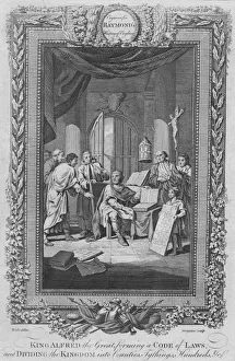 Aelfred Gallery: King Alfred the Great, forming a Code of Laws, and Dividing the Kingdom into Counties, c1787