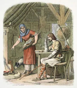 Aelfred Gallery: King Alfred in the neatherds cottage c878 (1864). Artist: James William Edmund Doyle