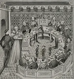 Legendary Prints: King Arthur's Round Table, 14th-century miniature, 1877. Creator: Unknown