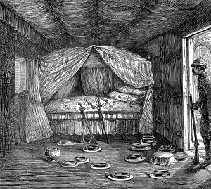 First Asante Expedition Prints: The King of Ashantee's bed, 1874