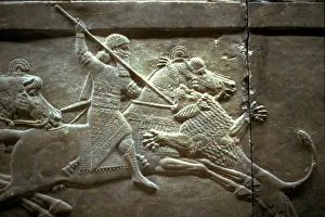 Limestone Prints: King Ashurnasirpal II during a royal lion hunt, 650-620 BC. Artist: Assyrian Art