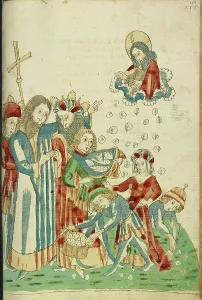 Gatherer Prints: King Avenir, Josaphat, and Nachor Behold Hour Manna Fell in the Desert; Barlaam und Josaphat