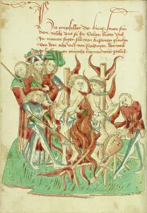 Stake Prints: King Avenir Ordering the Burning of Two Monks in the Presence of his Son Josaphat