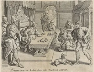 The King Cancelling his Servants Debt, from the Parable of the Unmerciful Servant, bound... 1585. Creator: Anon