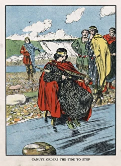 Canute I Gallery: King Canute trying to turn back the tide, early 11th century (early 20th century)