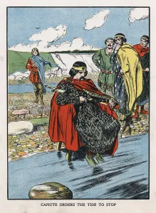 Demonstrating Prints: King Canute trying to turn back the tide, early 11th century (early 20th century)