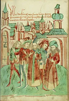 Diebold Lauber Prints: The King with His Court Strolling Outside the City Sees a Light in a Door Aperture