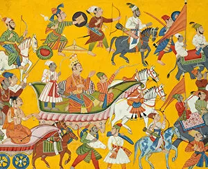 Indian Miniature Collection: King Dasaratha and His Retinue Proceed to Ramas Wedding: Folio from the Shangri