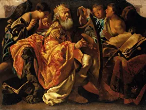 Harpist Prints: King David Playing the Harp, 18th century. Creator: Copy after Hendrick ter Brugghen