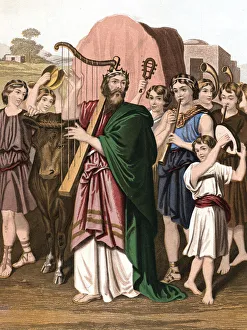 King David playing his harp before the Ark, mid 19th century King David playing his harp before the Ark, mid 19th century