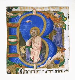 King David in Prayer in an Initial B, ca. 1450. Creator: Zanobi di Benedetto Strozzi