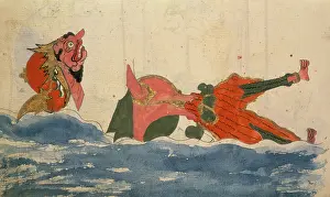 Java Prints: A king being devoured by a monster in the sea, 1804. Creator: Unknown
