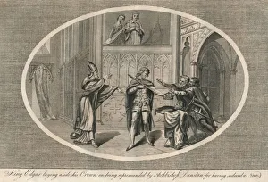 King Edgar laying aside his crown on being repremanded by Archbishop Dunstan, c960s (1793)