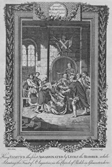 Stabbing Gallery: King Edmund the first Assassinated by Leolf the Robbe, c1787
