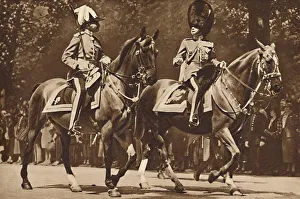 Daily Express Prints: King Edward at the head of the Brigade of Guards, turns, unperturbed, to make inquiry