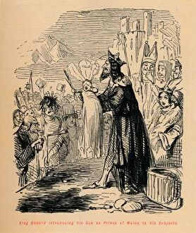 The Comic History Of England Gallery: King Edward introducing his Son as Prince of Wales to his Subjects, c1860, (c1860)