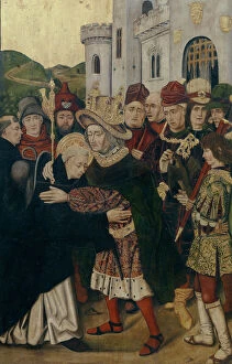 King Ferdinand I of Castile welcomed Saint Dominic of Silos, 1478-1480. Artist: Bermejo, Bartolome (ca 1440-ca 1498)