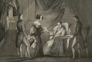 Four People Prints: King Ferdinand VII, (1784-1833) hands over Dona Maria Cristina the Decree of 6 October 1832