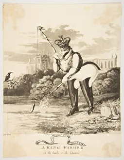 Prinnie Prints: A King Fisher on the Banks of the Thames, 1827. Creator: Monogrammist JVS