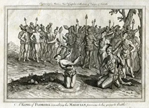 Shamanism Prints: A King of Florida consulting his Magician previous to his going to Battle, c1760