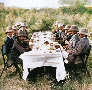 Hw Wilson Prints: King George V (1865-1936) having lunch after tiger hunting in Nepal