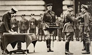 Valour Prints: King George V awarding the Victoria Cross to Private Wilfred Edwards, 1917. Artist