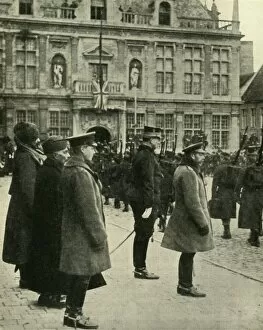 Albert I Collection: King George V at Furnes, Belgium, First World War, 4 December 1914, (1920). Creator: Unknown