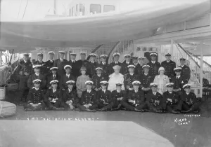 Admiral Of The Fleet Gallery: King George V and Queen Mary aboard HMY Victoria and Albert, with her crew, c1933
