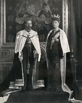 Mrs George Buthlay Gallery: King George V and Queen Mary at their first opening of Parliament, 6 February 1911, (1951)