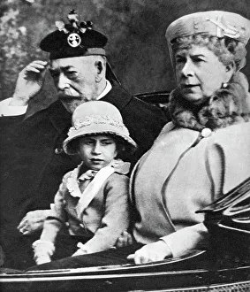Mary Of Teck Prints: King George V and Queen Mary with Princess Margaret driving to church, Balmoral, c1930s