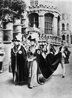 King George V and Queen Mary in the robes of the Knights of the Garter, Windsor, 1937.Artist: Central Press