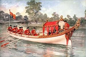 King George V and Queen Mary visiting Henly Regatta on the state barge, 1912