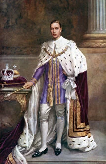 Ermine Collection: King George VI in coronation robes, 1937. Artist: Albert Henry Collings