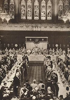King George VI and Queen Elizabeth attending a luncheon to celebrate coronation, 1937