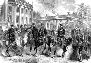 Casque Prints: The King of Italy in Berlin: review of the guards, 1873. Creator: Unknown