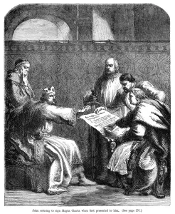 Plantagenet Prints: King John (1167-1216) refusing to sign the Magna Carta when first presented to him, 1215