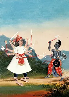 Vishnu Prints: The king Kartavirya Arjuna (left) is attacked by Vishnu as Parashurama (right)