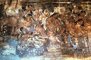 Ajanta Gallery: King Mahajanaka listening to Queen Vivali, Ajanta cave fresco, India, 1st-5th century AD