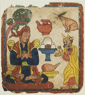 King Mangkur Nourished by Queen Devika, from a Set of Initiation Cards (Tsakali)