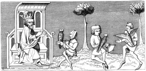Throne Chair Prints: King Modus teaching the art of falconry, 14th century (1849)
