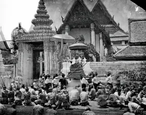 Thailand Southeast Asia Prints: King Mongkut of Siam [Thailand] arriving at the Temple of the Reclining Buddha (Wat Pho)